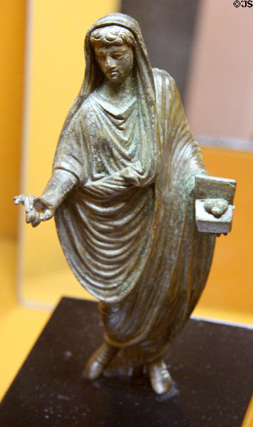 Bronze statuette of Roman priest offering incense (1stC) at Gallo Roman Museum. Lyon, France.