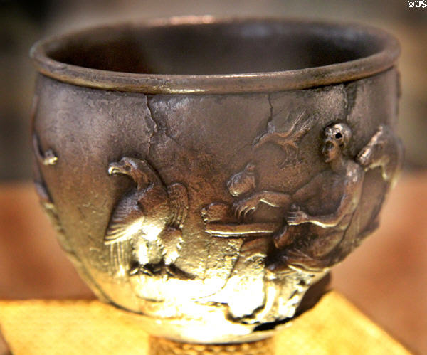 Silver goblet with Gallic gods (2nd half of 1stC) made in Lugdunum at Gallo Roman Museum. Lyon, France.