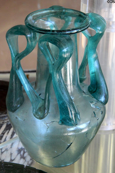 Roman glass vase with long neck & handles (1stC) from Lyon at Gallo Roman Museum. Lyon, France.