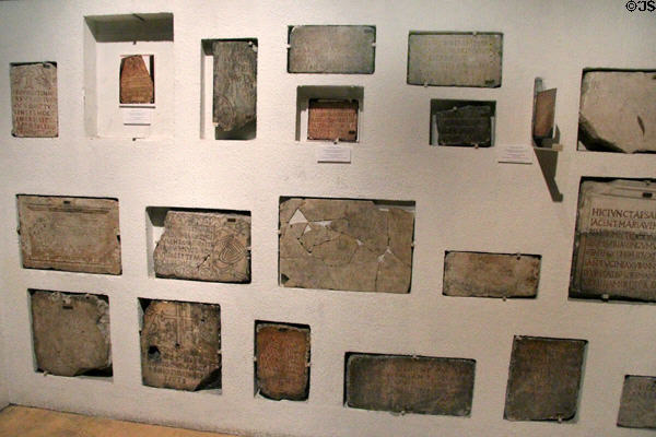 Christian tombstones from Roman era (3rd-5thC) at Gallo Roman Museum. Lyon, France.