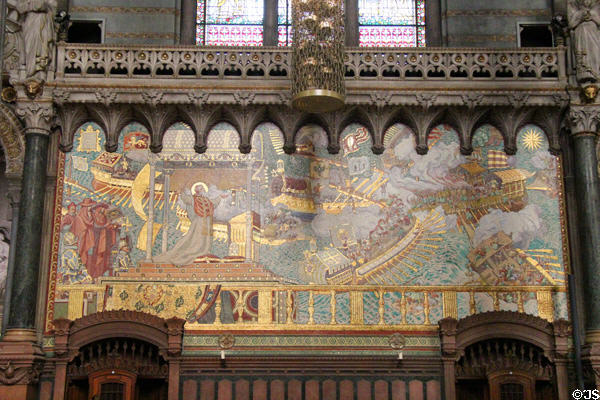 Mosaic of Battle of Lepanto in 1571 & Christian victory over Turkish fleet at Basilique Notre-Dame de Fourvière. Lyon, France.