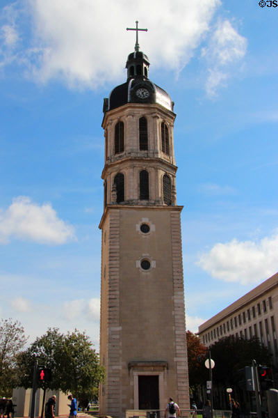 Surviving clock tower of hôpital de la Charité (demolished charity hospital) (17thC) at Place Bellecoeur. Lyon, France.