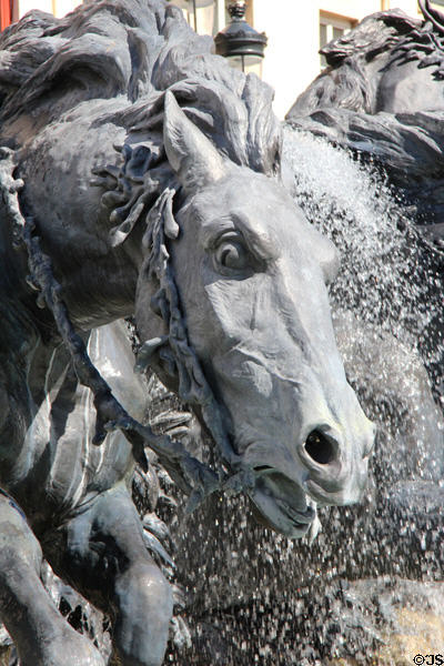 Detail of horses head of Bartholdi fountain at Place des Terreaux. Lyon, France.