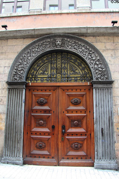 Entrance door of Silk Condition Chamber (1814) off Place des Terreaux. Lyon, France.