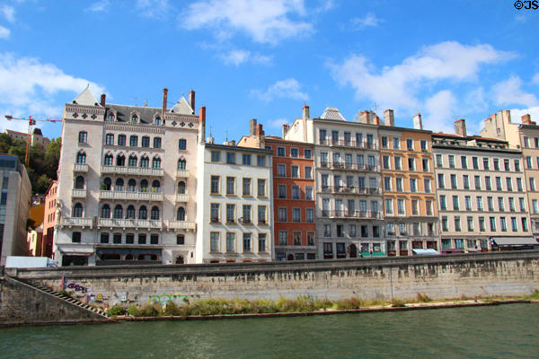 Quai Fulchiron streetscape of heritage buildings. Lyon, France.