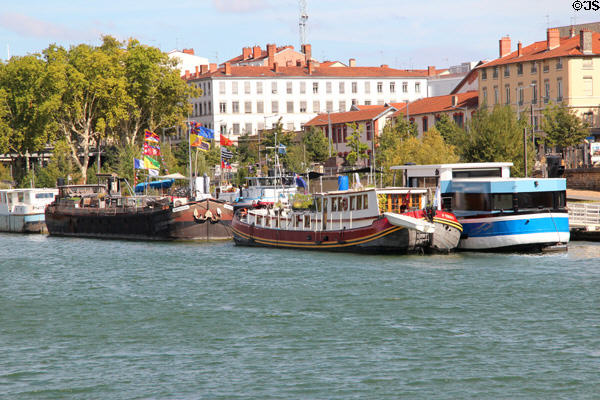Houseboats on Saône River. Lyon, France.