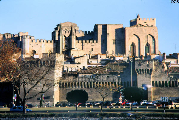 Papal Palace above Avignon town walls. Avignon, France.