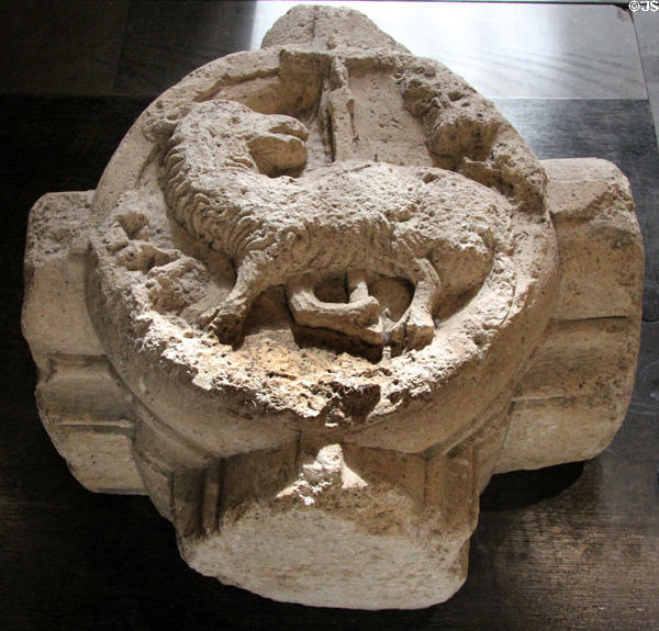 Stone keystone carved with Paschal lamb (14thC) at Papal Palace. Avignon, France.