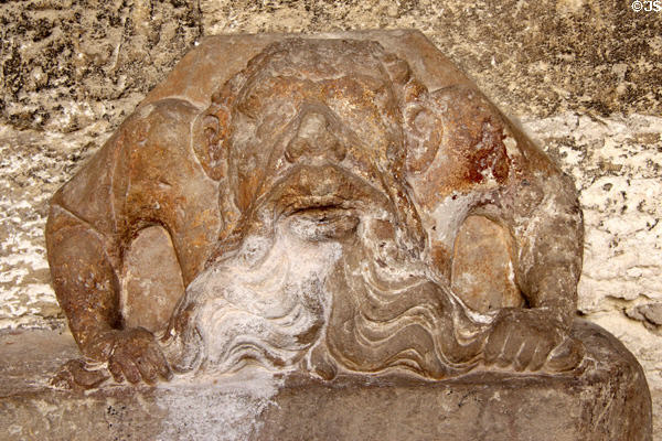 Carved stone grotesque man with beard (14thC) at Papal Palace. Avignon, France.