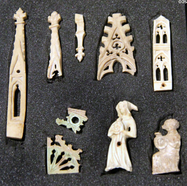 Sculpted bone objects (14thC) found in vaults under floor of treasure room at Papal Palace. Avignon, France.