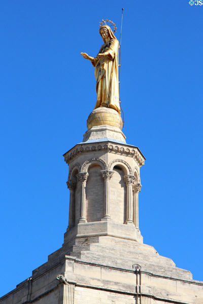 Gilded statue of Mary atop Avignon Cathedral. Avignon, France.