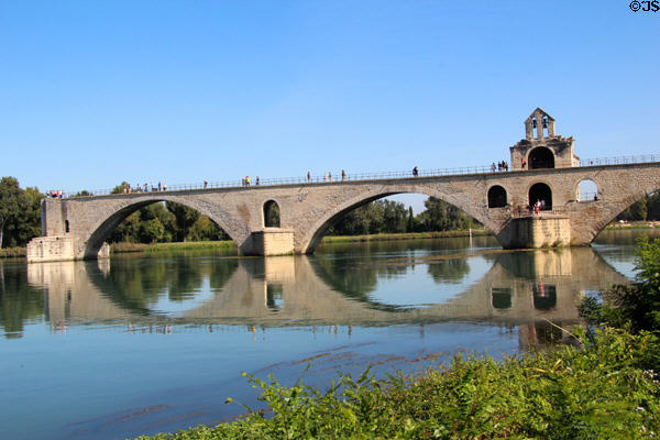 Surviving spans of St Bénezet bridge (12thC) with chapel structure. Avignon, France.