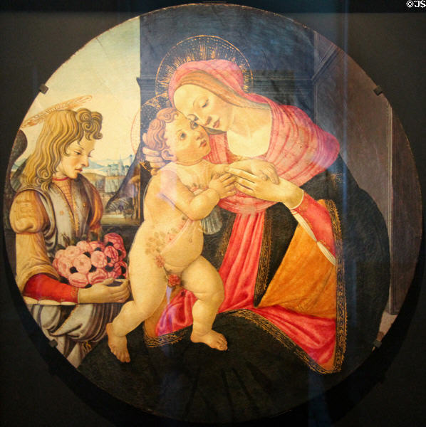 Virgin & Child with angel painting (c1500) by Sandro Botticelli at Petit Palais Museum. Avignon, France.
