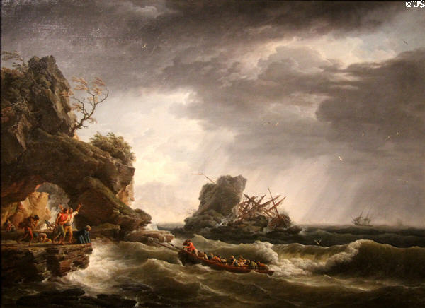 Storm over sea painting (1753) by Joseph Vernet at Calvet Museum. Avignon, France.