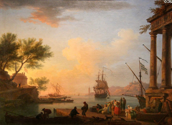 Sunrise over sea painting (1757) by Joseph Vernet at Calvet Museum. Avignon, France.