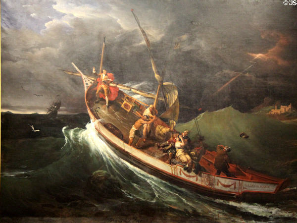 Joseph Vernet tied to mast to study storm painting (1822) by Horace Vernet at Calvet Museum. Avignon, France.