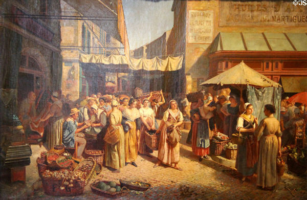 Avignon market on Place Pie painting (1868) by Pierre Grivolas of Avignon at Calvet Museum. Avignon, France.