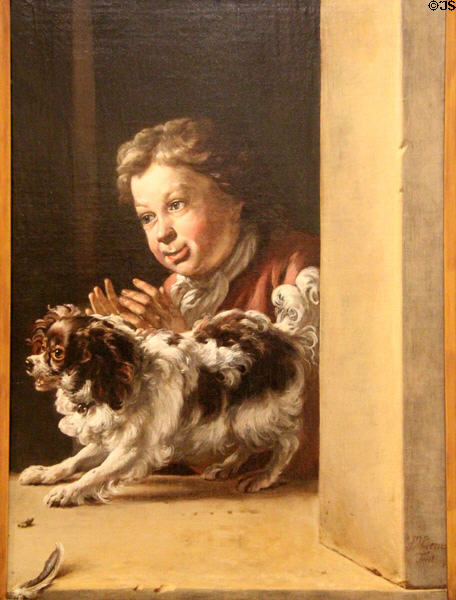 Child & dog in a window painting (1600s) by Jan Weenix at Calvet Museum. Avignon, France.