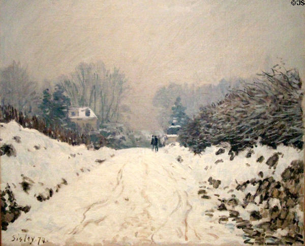 Snow landscape in Louvecienne painting (1874) by Alfred Sisley at Museum Angladon, Jacques Doucet Collection. Avignon, France.