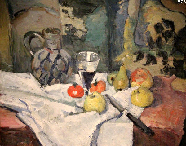 Still life with sandstone pot painting (1874) by Paul Cézanne at Museum Angladon, Jacques Doucet Collection. Avignon, France.