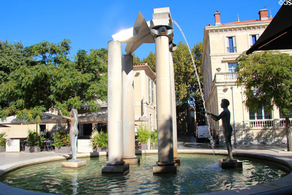 Nemausa fountain sculpture (1989) by Martial Raysse at Place d' Assas. Nimes, France.