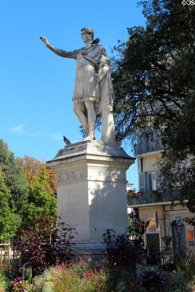 Antonius Pius marble sculpture (1864) by Auguste Bosc in Antonin Square. Nimes, France.