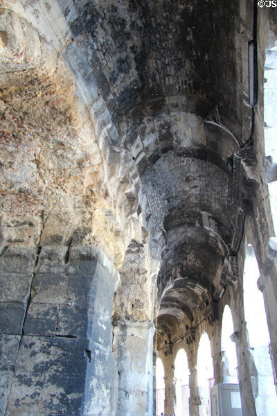 Aisle structure between inner & outer arches of Arena of Nîmes. Nimes, France.