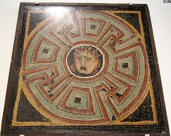 Roman mosaic with theater mask (1st-2ndC) from Nimes at Musée de la Romanité. Nimes, France.