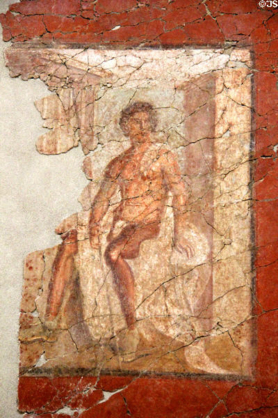 Roman fresco with heroes in repos (30-40 CE) from Nimes quai Clémenceau at Musée de la Romanité. Nimes, France.