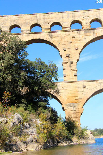 Three levels of arches at Pont du Gard. Nimes, France.
