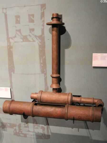 Replica of Roman suction pump (3rdC BCE) invented to fight fires at Pont du Gard museum. Nimes, France.