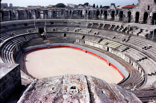 Oval seating of Arles Amphitheatre. Arles, France.