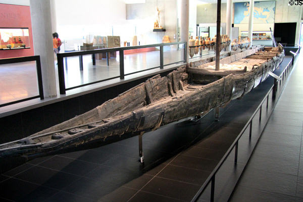 Wreck of Roman barge (Arles-Rhone 3) (c50 CE) found under Rhone river in 2004 at Arles Antiquities Museum. Arles, France.