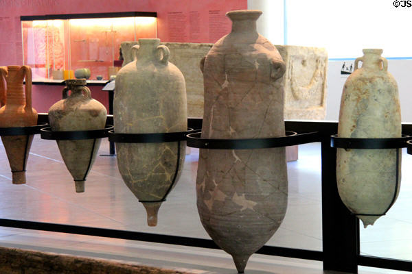Collection of Roman-era amphorae for commerce of oils & wine at Arles Antiquities Museum. Arles, France.