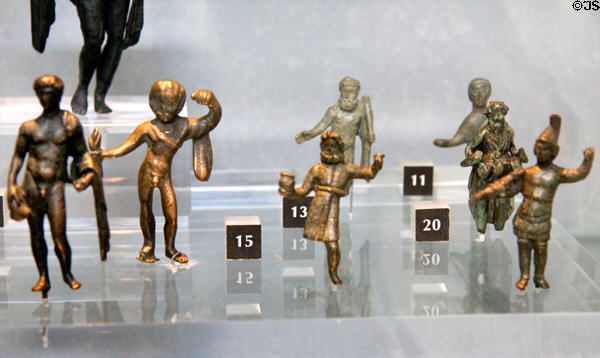 Roman-era bronze statuettes of classical gods at Arles Antiquities Museum. Arles, France.