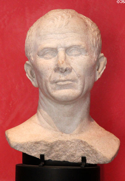 Marble bust of Julius Caesar who made Arles a Roman colony in 46BCE & settled it with veterans of VIth legion at Arles Antiquities Museum. Arles, France.