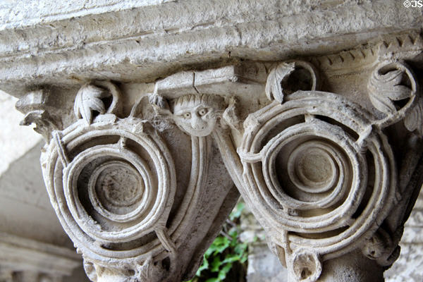Spiral carved on column in cloister at Saint-Paul Asylum. Saint-Rémy-de-Provence, France.