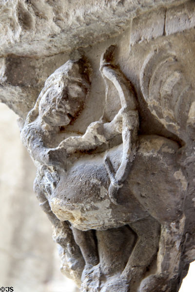 Bowman carved on column in cloister at Saint-Paul Asylum. Saint-Rémy-de-Provence, France.