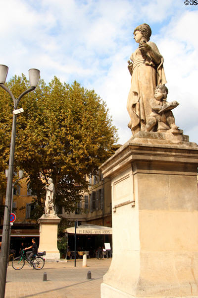 Pair of allegorical sculptures (1883) by F.A.J. Trupheme on cours Mirabeau. Aix-en-Provence, France.