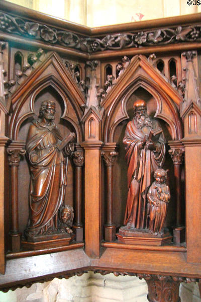 Wood carvings of evangelists St Mark & St Matthew at St-Sauveur Cathedral. Aix-en-Provence, France.