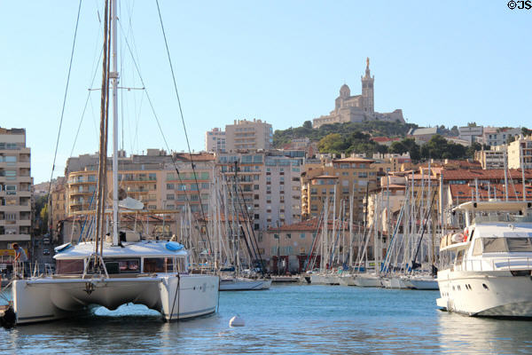 Basilique Notre-Dame de la Garde above Marseille harbor. Marseille, France.