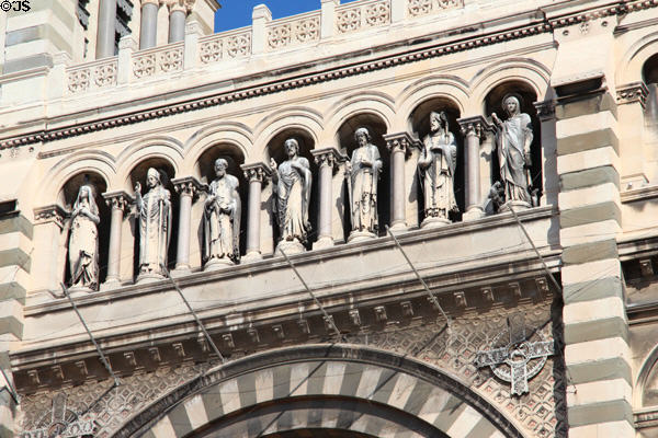 Row of saints over main entrance of Marseille Cathedral. Marseille, France.