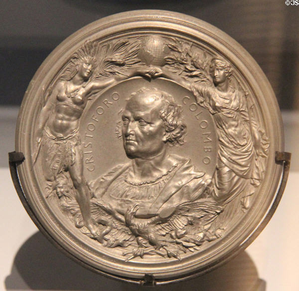 Medal (1892) marking 499th anniversary of voyage of Christopher Columbus issued for Chicago World's Fair at Museum of European and Mediterranean Civilisations. Marseille, France.