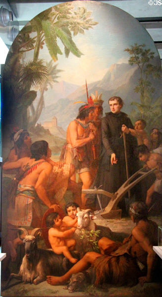 Jesuit Reductions in Paraguay between 1586 & 1767 wherein Indians were resettled into villages painting (1861) by Antoine-Dominique Magaud at Museum of European and Mediterranean Civilisations. Marseille, France.
