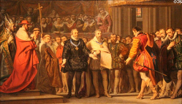 Signing of treaty of Vervins on May 2, 1598 painting (1837) by Claude Gillot at Museum of European and Mediterranean Civilisations. Marseille, France.