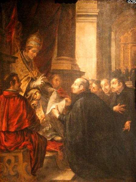 Ignatius of Loyola receives Papal Bull of Pope Paul III painting (17thC) by Juan de Valdés Leal of Séville at Museum of European and Mediterranean Civilisations. Marseille, France.
