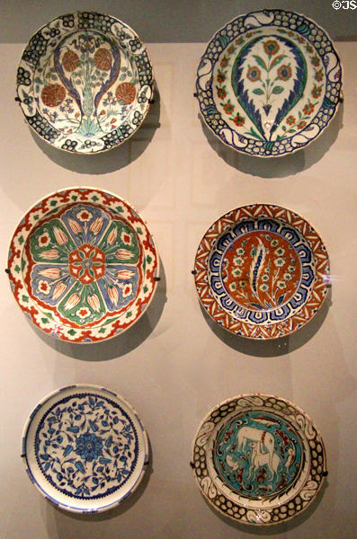 Ceramic plates (16thC) from Iznik, Turkey except lower left from Marseille at Museum of European and Mediterranean Civilisations. Marseille, France.