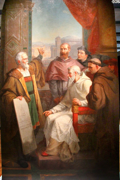 Architect Michelangelo presents Pope Paul III his plan for St Peters basilica in1546 painting (19thC) by Antoine-Dominique Magaud at Museum of European and Mediterranean Civilisations. Marseille, France.