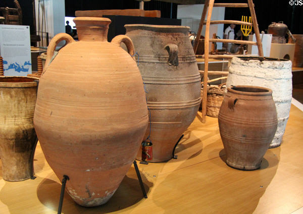 Olive oil jars from around Mediterranean at Museum of European and Mediterranean Civilisations. Marseille, France.
