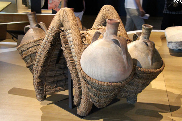 Basketry saddle for carrying amphorae of olive oil (c1970) from Spain at Museum of European and Mediterranean Civilisations. Marseille, France.